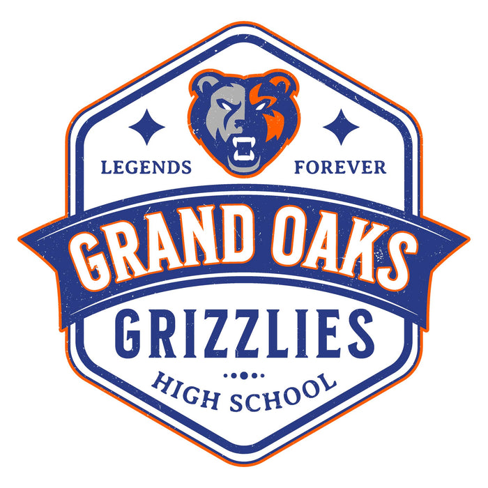 Close-up view of Grand Oaks High School Grizzlies Unisex 3/4 sleeve Raglan T-shirt 209