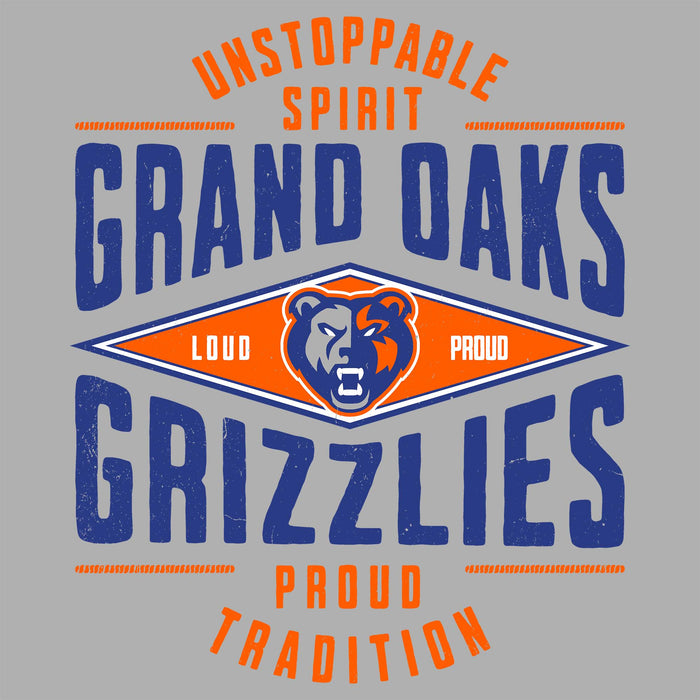 Close-up view of Grand Oaks High School Grizzlies Women's Sport Grey SoftStyle T-shirt 210