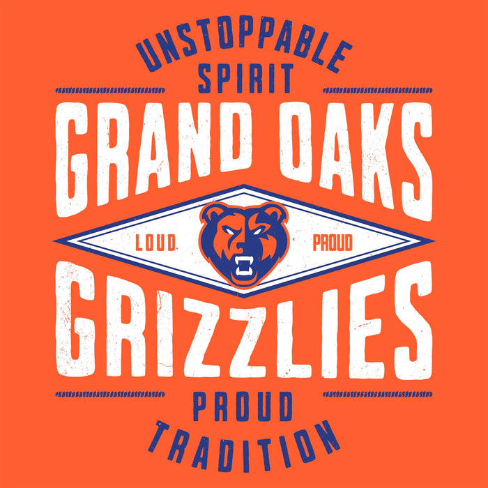 Close-up view of Grand Oaks High School Grizzlies Classic Unisex Orange T-shirt 210