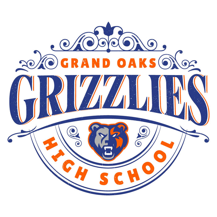 Close-up view of Grand Oaks High School Grizzlies Unisex 3/4 sleeve Raglan T-shirt 211