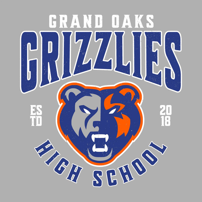 Close-up view of Grand Oaks High School Grizzlies Women's Sport Grey SoftStyle T-shirt 213