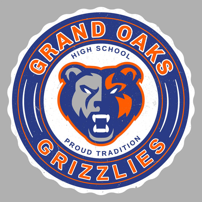 Close-up view of Grand Oaks High School Grizzlies Women's Sport Grey SoftStyle T-shirt 216