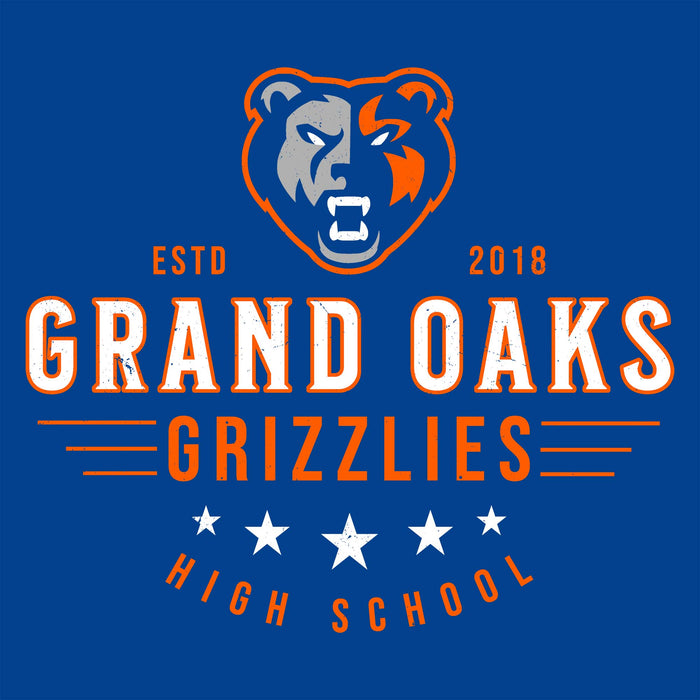 Close-up view of Grand Oaks High School Grizzlies Women's Royal Blue SoftStyle T-shirt 217