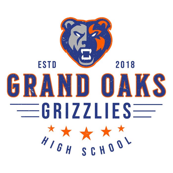 Close-up view of Grand Oaks High School Grizzlies Unisex 3/4 sleeve Raglan T-shirt 217