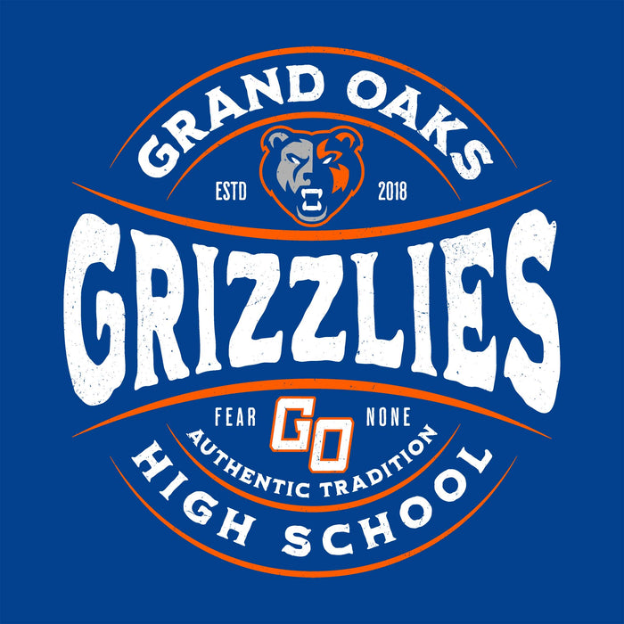 Close-up view of Grand Oaks High School Grizzlies Classic Unisex Royal T-shirt 218