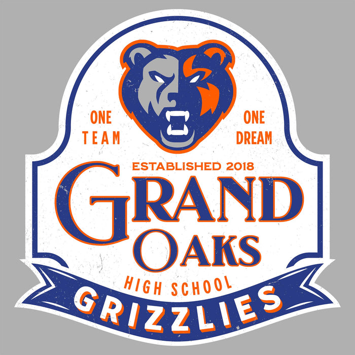 Close-up view of Grand Oaks High School Grizzlies Women's Sport Grey SoftStyle T-shirt 219