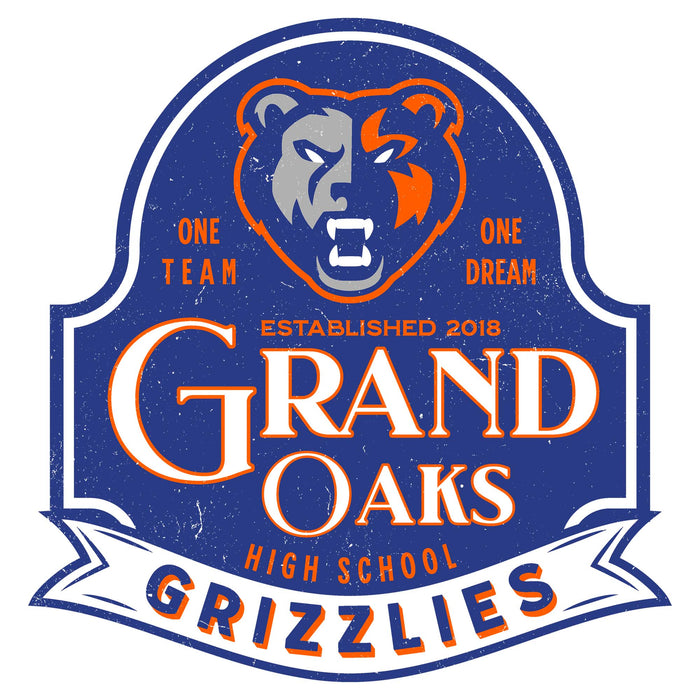 Close-up view of Grand Oaks High School Grizzlies Unisex 3/4 sleeve Raglan T-shirt 219