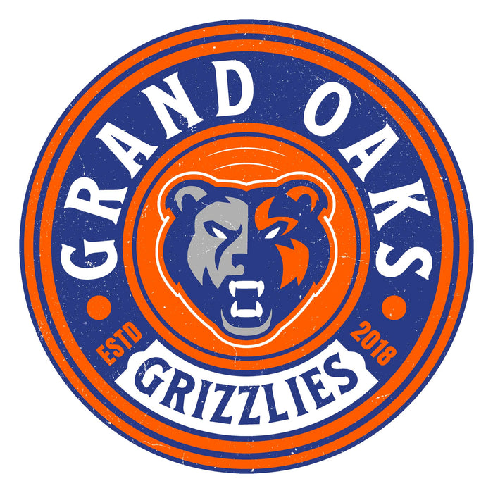 Close-up view of Grand Oaks High School Grizzlies Unisex 3/4 sleeve Raglan T-shirt 220