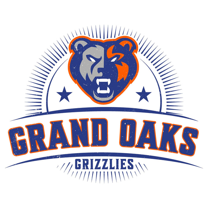 Close-up view of Grand Oaks High School Grizzlies Unisex 3/4 sleeve Raglan T-shirt 221