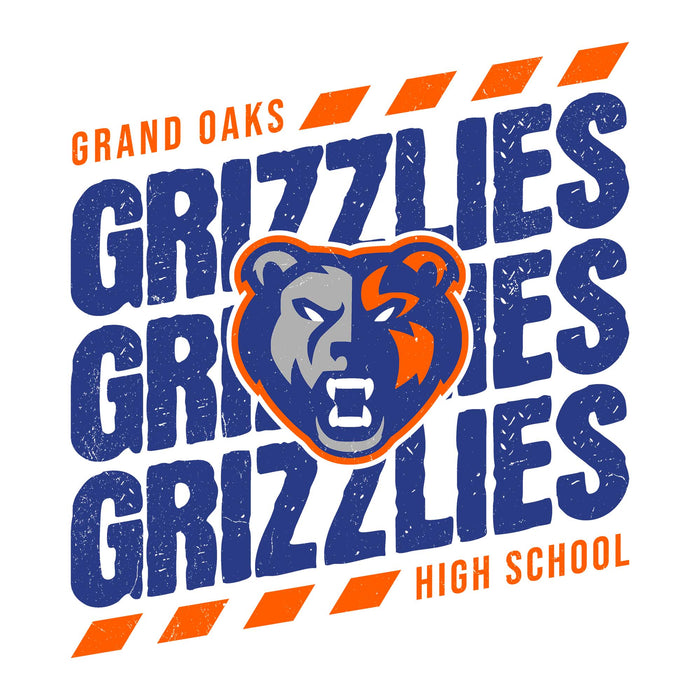 Close-up view of Grand Oaks High School Grizzlies Unisex 3/4 sleeve Raglan T-shirt 223