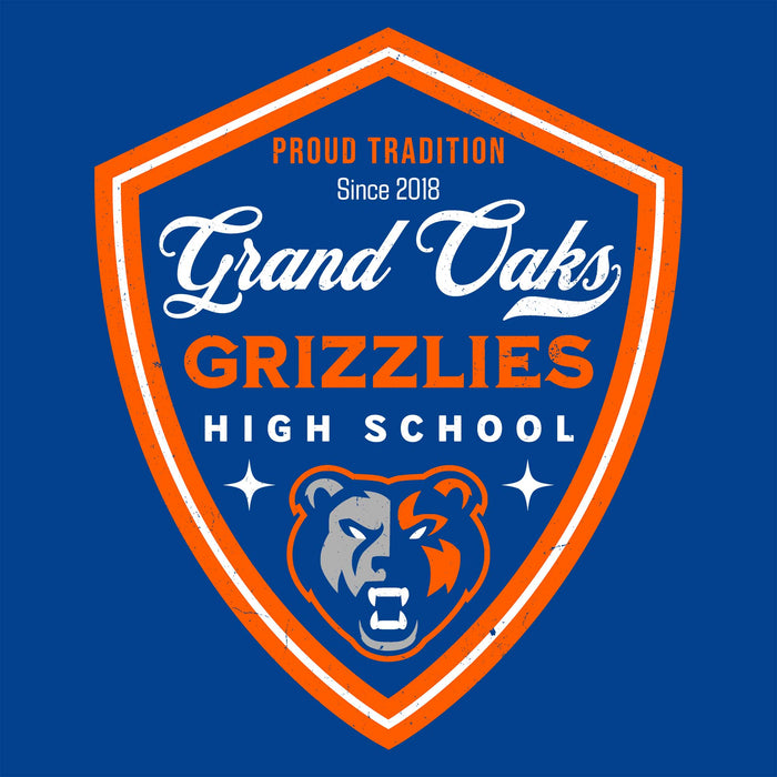 Close-up view of Grand Oaks High School Grizzlies Classic Unisex Royal T-shirt 225