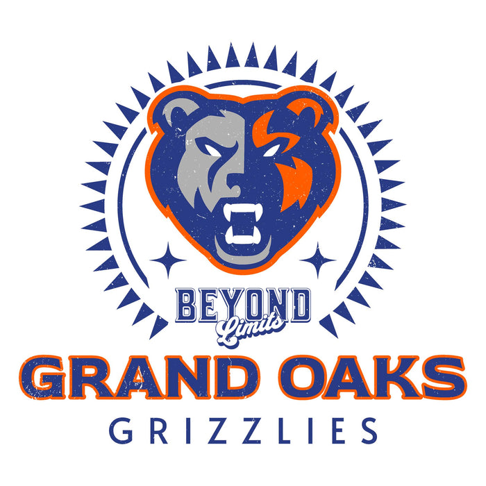Close-up view of Grand Oaks High School Grizzlies Unisex 3/4 sleeve Raglan T-shirt 226