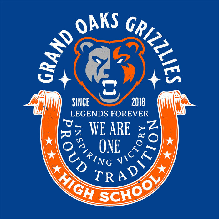 Close-up view of Grand Oaks High School Grizzlies Women's Royal Blue SoftStyle T-shirt 229