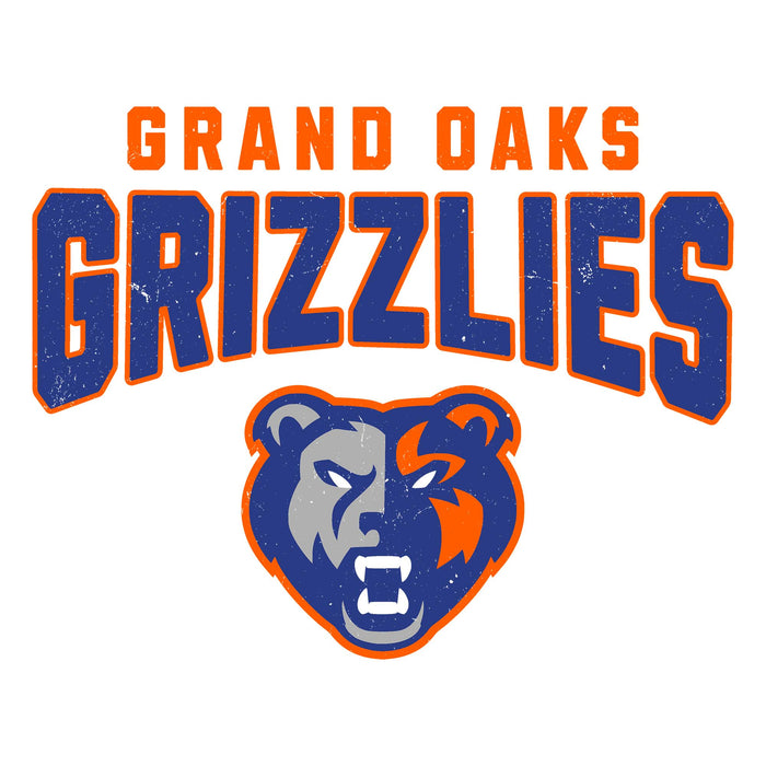Close-up view of Grand Oaks High School Grizzlies Unisex 3/4 sleeve Raglan T-shirt 234