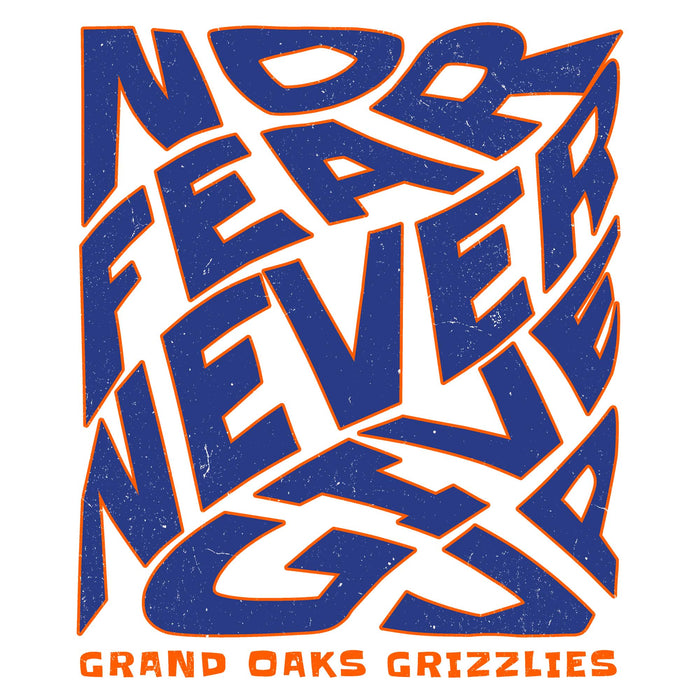 Close-up view of Grand Oaks High School Grizzlies Unisex 3/4 sleeve Raglan T-shirt 236