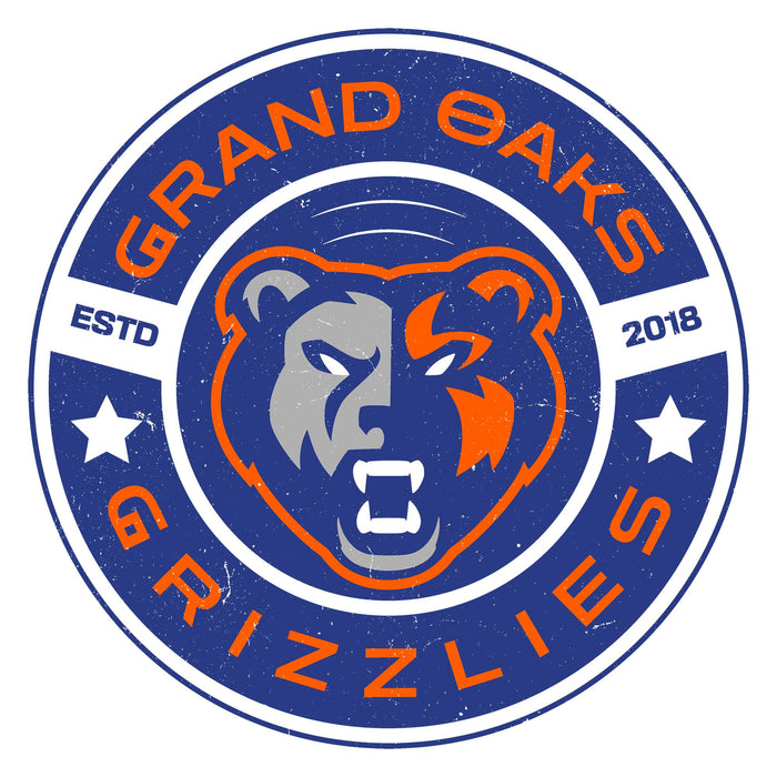 Close-up view of Grand Oaks High School Grizzlies Unisex 3/4 sleeve Raglan T-shirt 239