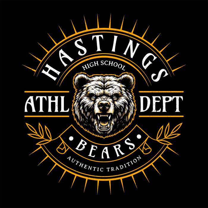 Close-up view of Hastings High School Bears Black Classic Unisex Hoodie 201