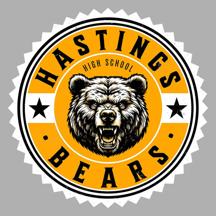 Close-up view of Hastings High School Bears Unisex 3/4 sleeve Raglan T-shirt 203