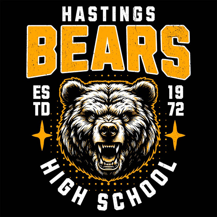 Close-up view of Hastings High School Bears Black Classic Unisex Hoodie 204