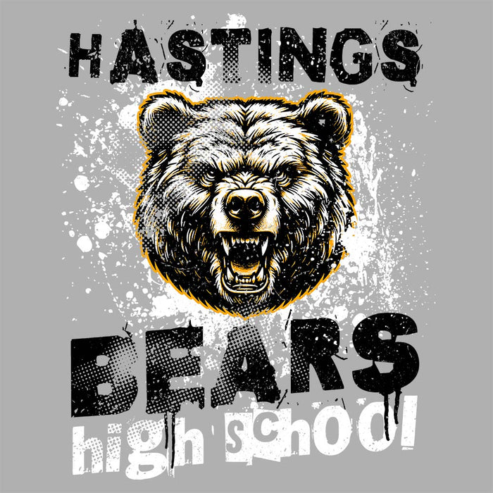 Close-up view of Hastings High School Bears Unisex 3/4 sleeve Raglan T-shirt 205