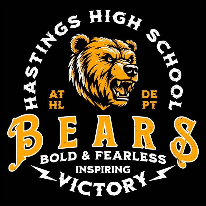 Close-up view of Hastings High School Bears Black Premium Unisex T-shirt 206