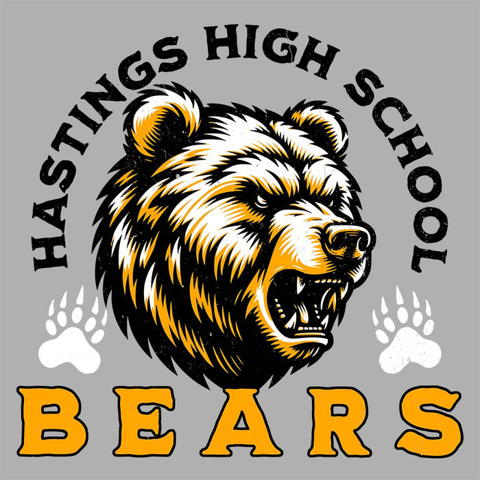 Close-up view of Hastings High School Bears Unisex 3/4 sleeve Raglan T-shirt 208