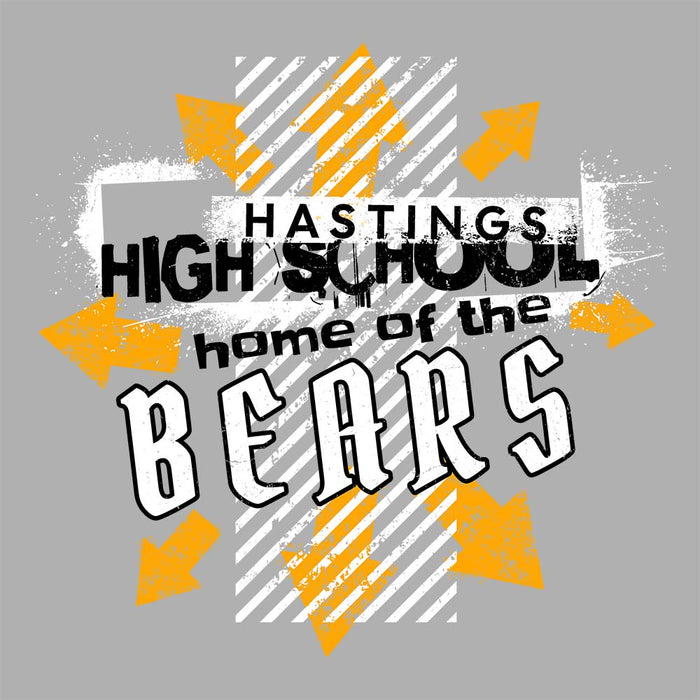 Close-up view of Hastings High School Bears Unisex 3/4 sleeve Raglan T-shirt 210