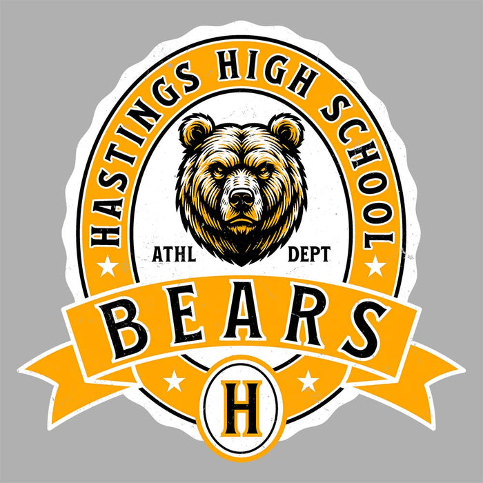 Close-up view of Hastings High School Bears Unisex 3/4 sleeve Raglan T-shirt 212