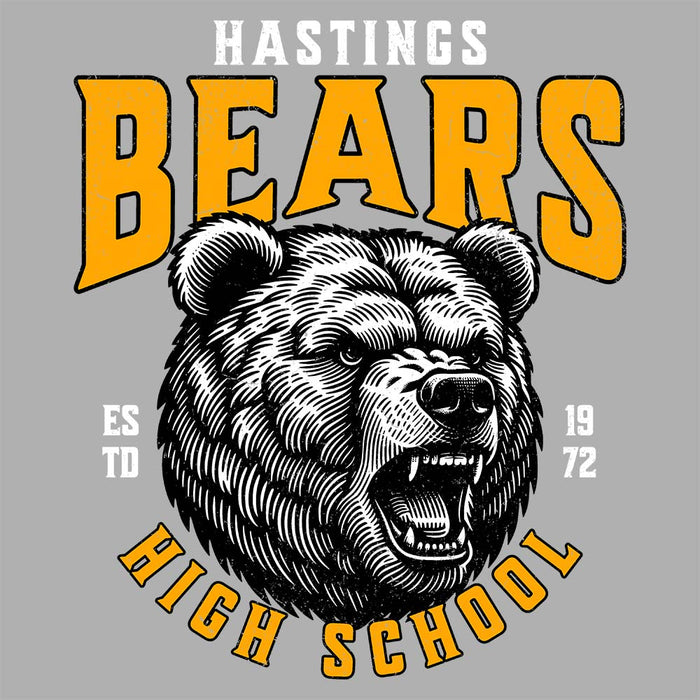 Close-up view of Hastings High School Bears Unisex 3/4 sleeve Raglan T-shirt 213