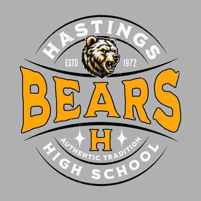 Close-up view of Hastings High School Bears Unisex 3/4 sleeve Raglan T-shirt 218