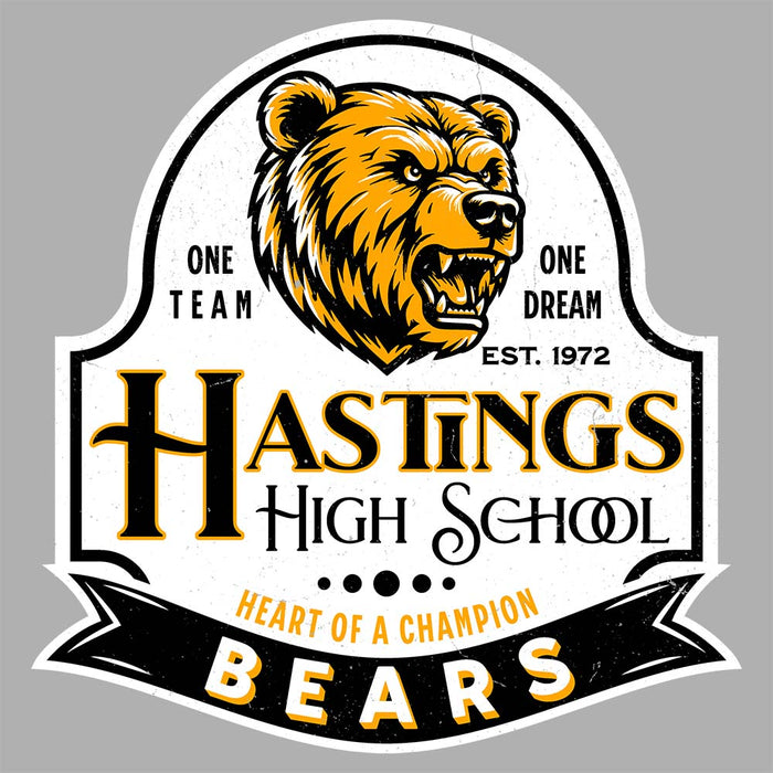 Close-up view of Hastings High School Bears Unisex 3/4 sleeve Raglan T-shirt 219