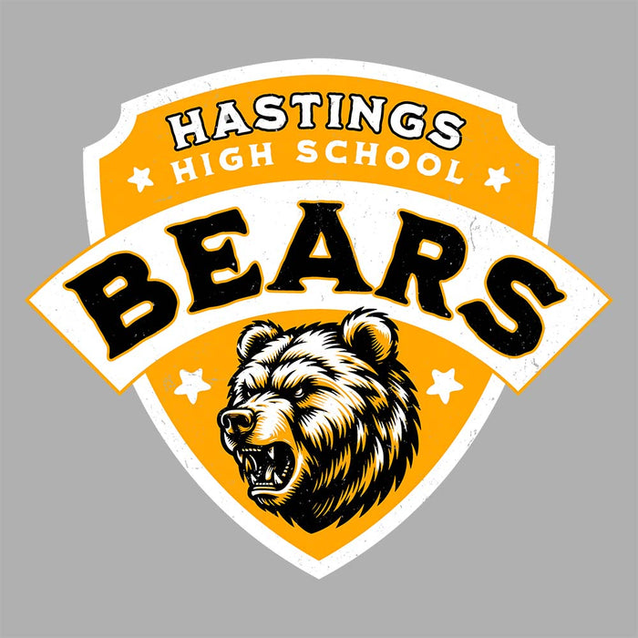 Close-up view of Hastings High School Bears Unisex 3/4 sleeve Raglan T-shirt 221