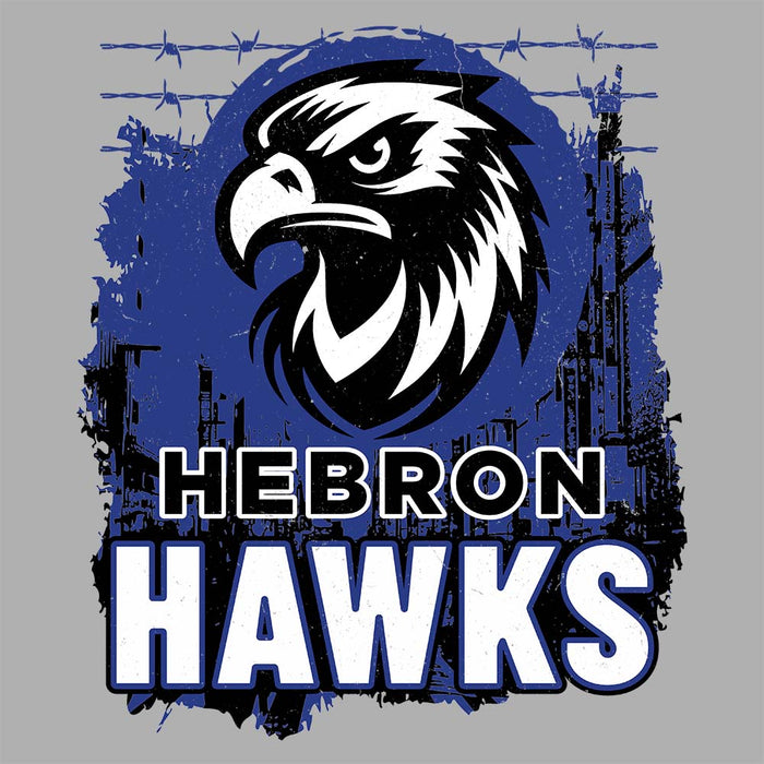 Close-up view of Hebron High School Hawks Unisex 3/4 sleeve Raglan T-shirt 202