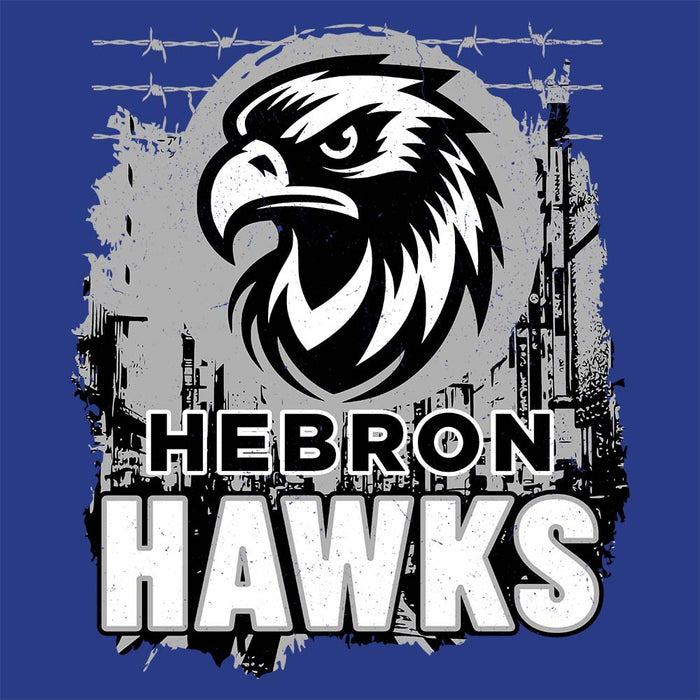 Close-up view of Hebron High School Hawks Royal Blue Premium Unisex Hoodie 202