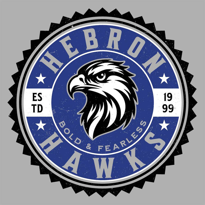 Close-up view of Hebron High School Hawks Unisex 3/4 sleeve Raglan T-shirt 203