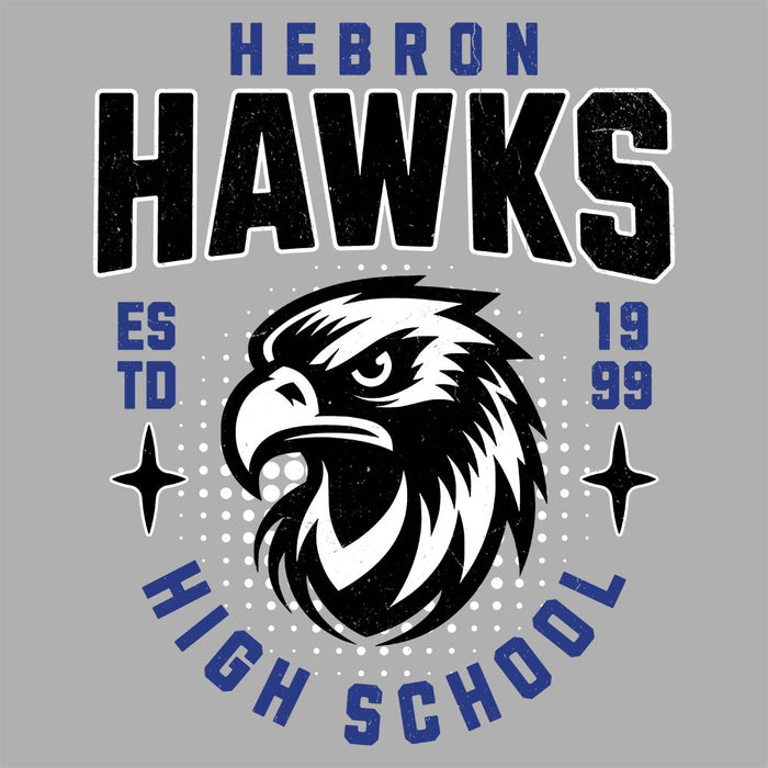 Close-up view of Hebron High School Hawks Unisex 3/4 sleeve Raglan T-shirt 204