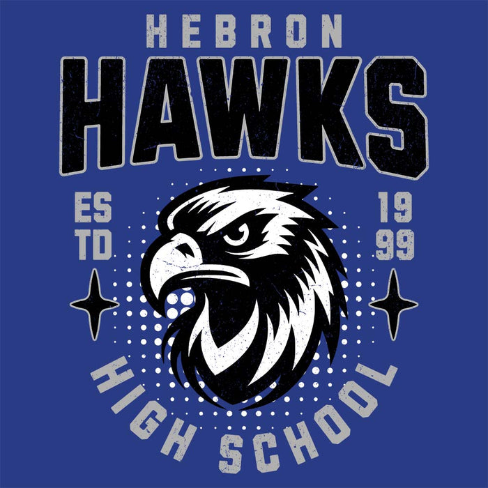 Close-up view of Hebron High School Hawks Royal Blue Premium Unisex Hoodie 204