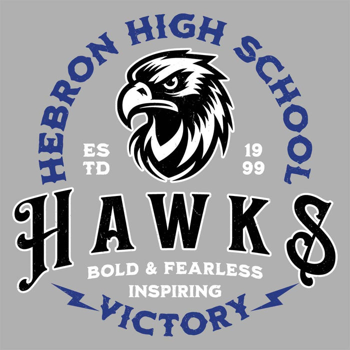 Close-up view of Hebron High School Hawks Unisex 3/4 sleeve Raglan T-shirt 206