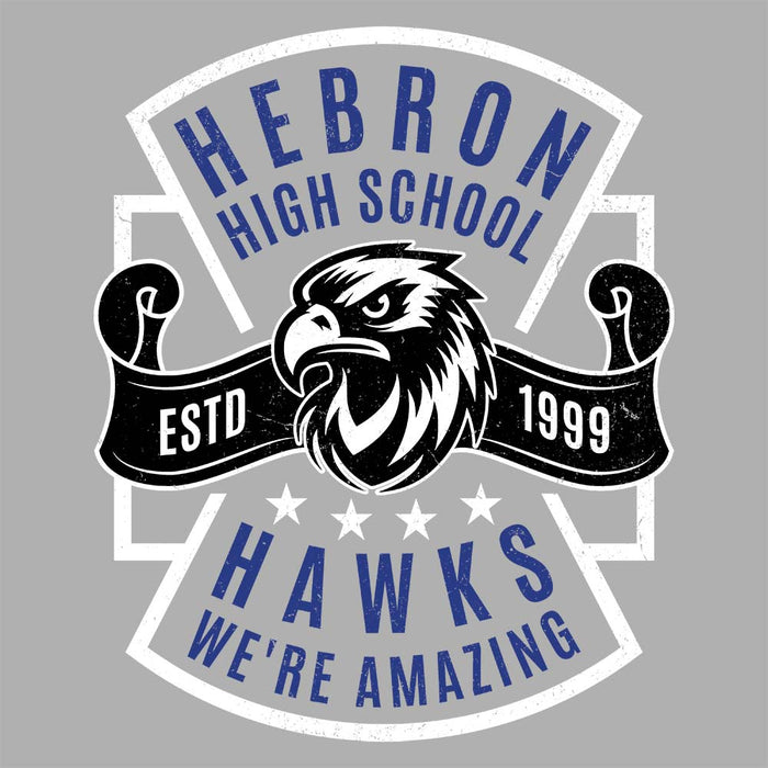 Close-up view of Hebron High School Hawks Unisex 3/4 sleeve Raglan T-shirt 207