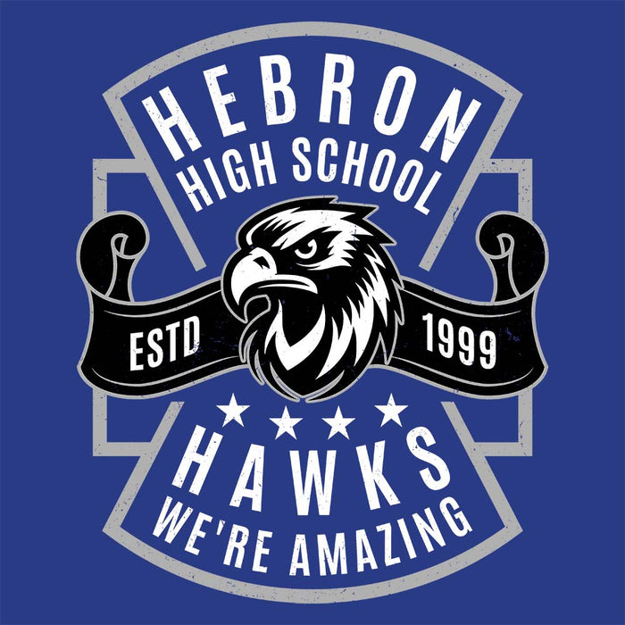 Close-up view of Hebron High School Hawks Royal Blue Classic Unisex T-shirt 207