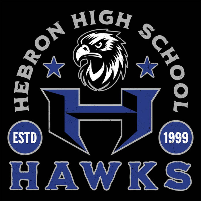 Close-up view of Hebron High School Hawks Black Premium Unisex Hoodie 208