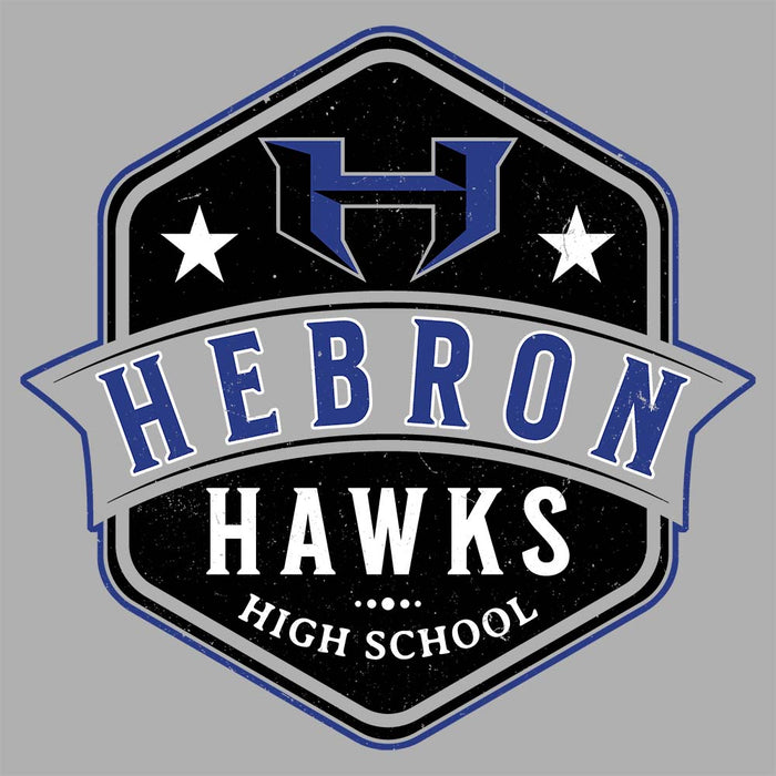 Close-up view of Hebron High School Hawks Unisex 3/4 sleeve Raglan T-shirt 209