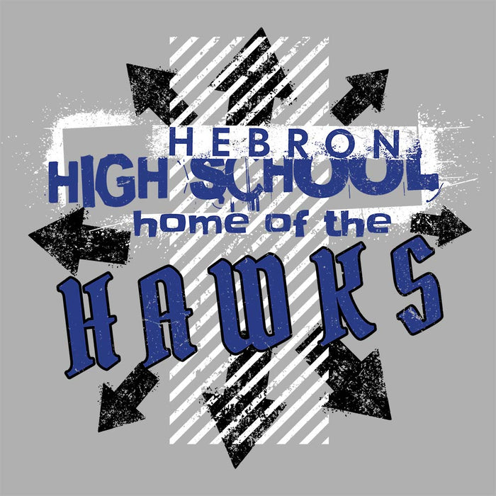 Close-up view of Hebron High School Hawks Unisex 3/4 sleeve Raglan T-shirt 210