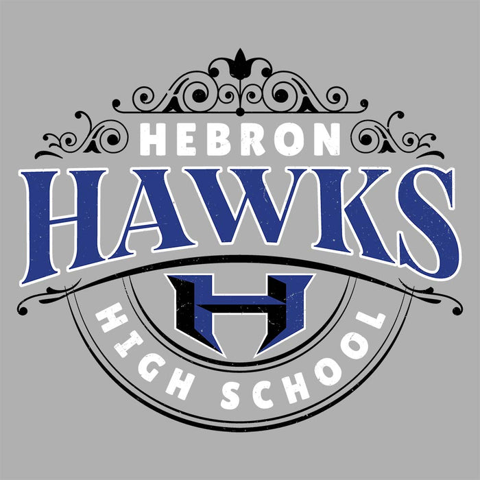 Close-up view of Hebron High School Hawks Unisex 3/4 sleeve Raglan T-shirt 211