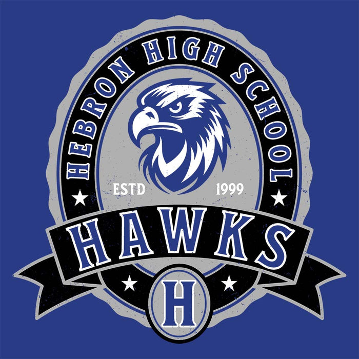 Close-up view of Hebron High School Hawks Royal Blue Premium Unisex T-shirt 212