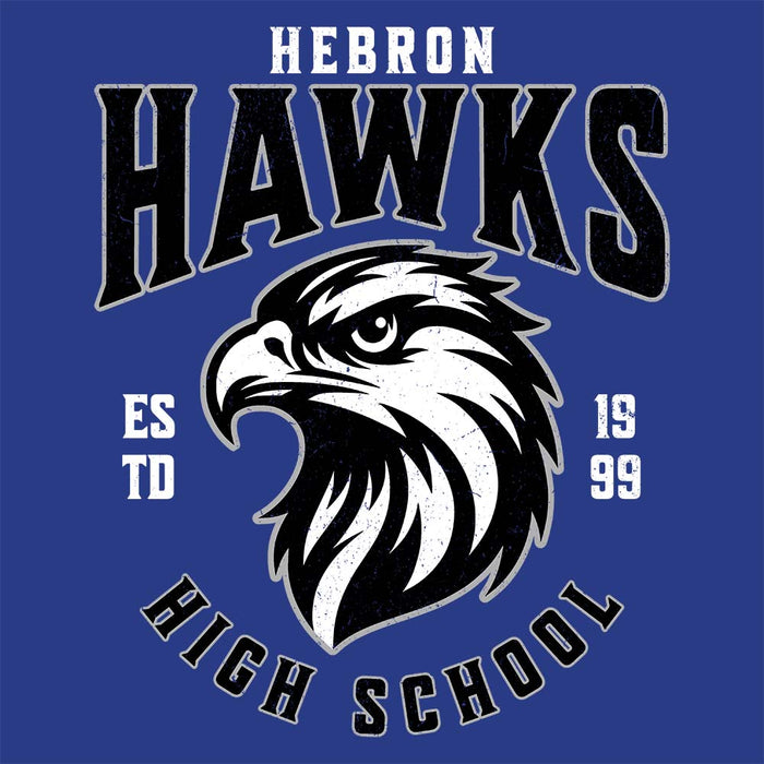 Close-up view of Hebron High School Hawks Royal Blue Premium Unisex T-shirt 213