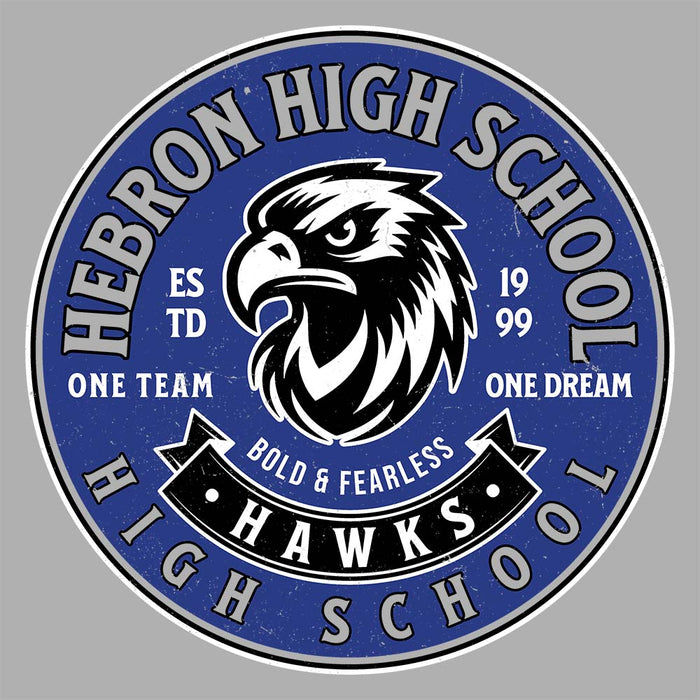 Close-up view of Hebron High School Hawks Unisex 3/4 sleeve Raglan T-shirt 215