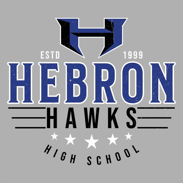 Close-up view of Hebron High School Hawks Unisex 3/4 sleeve Raglan T-shirt 217