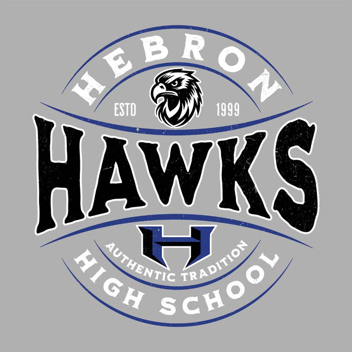 Close-up view of Hebron High School Hawks Unisex 3/4 sleeve Raglan T-shirt 218