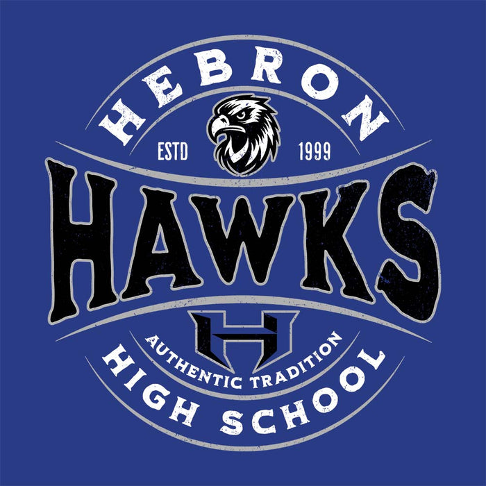 Close-up view of Hebron High School Hawks Royal Blue Classic Unisex T-shirt 218